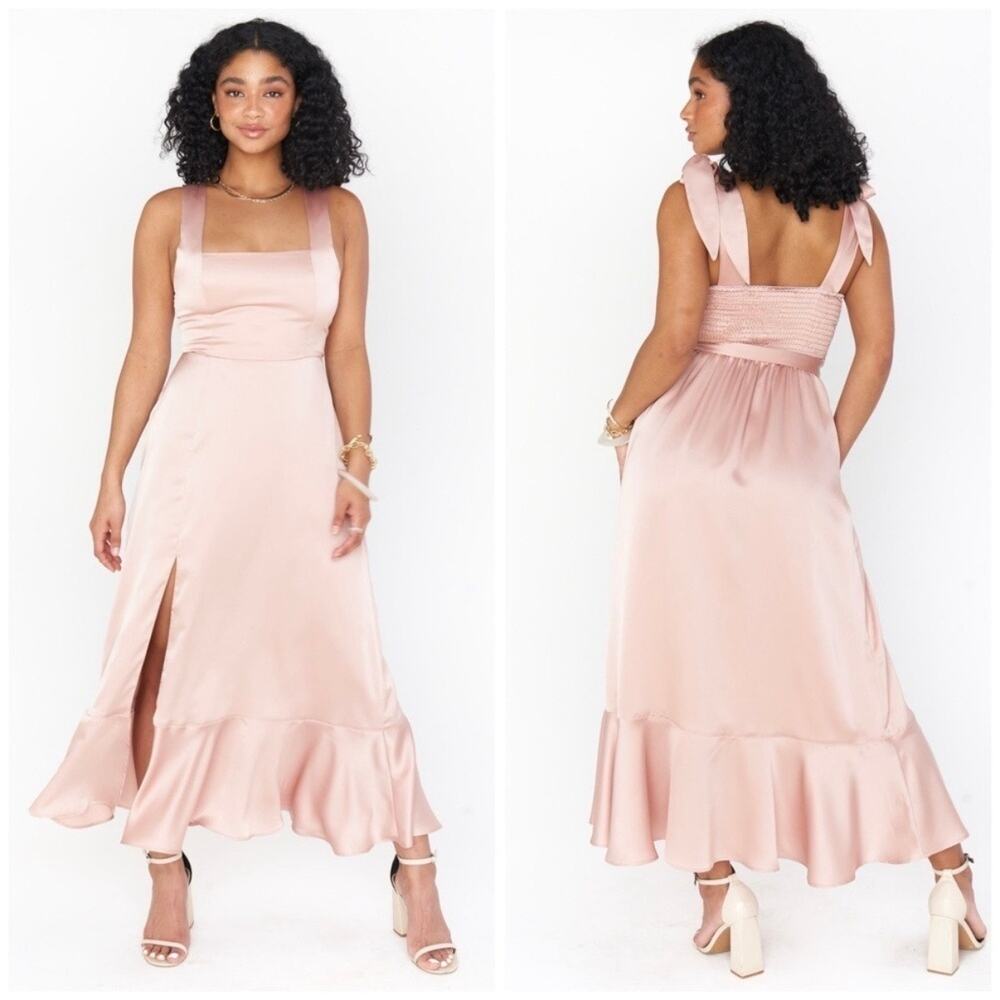 show me your mumu claire midi dress rose gold luxe satin‎ women x-small xs